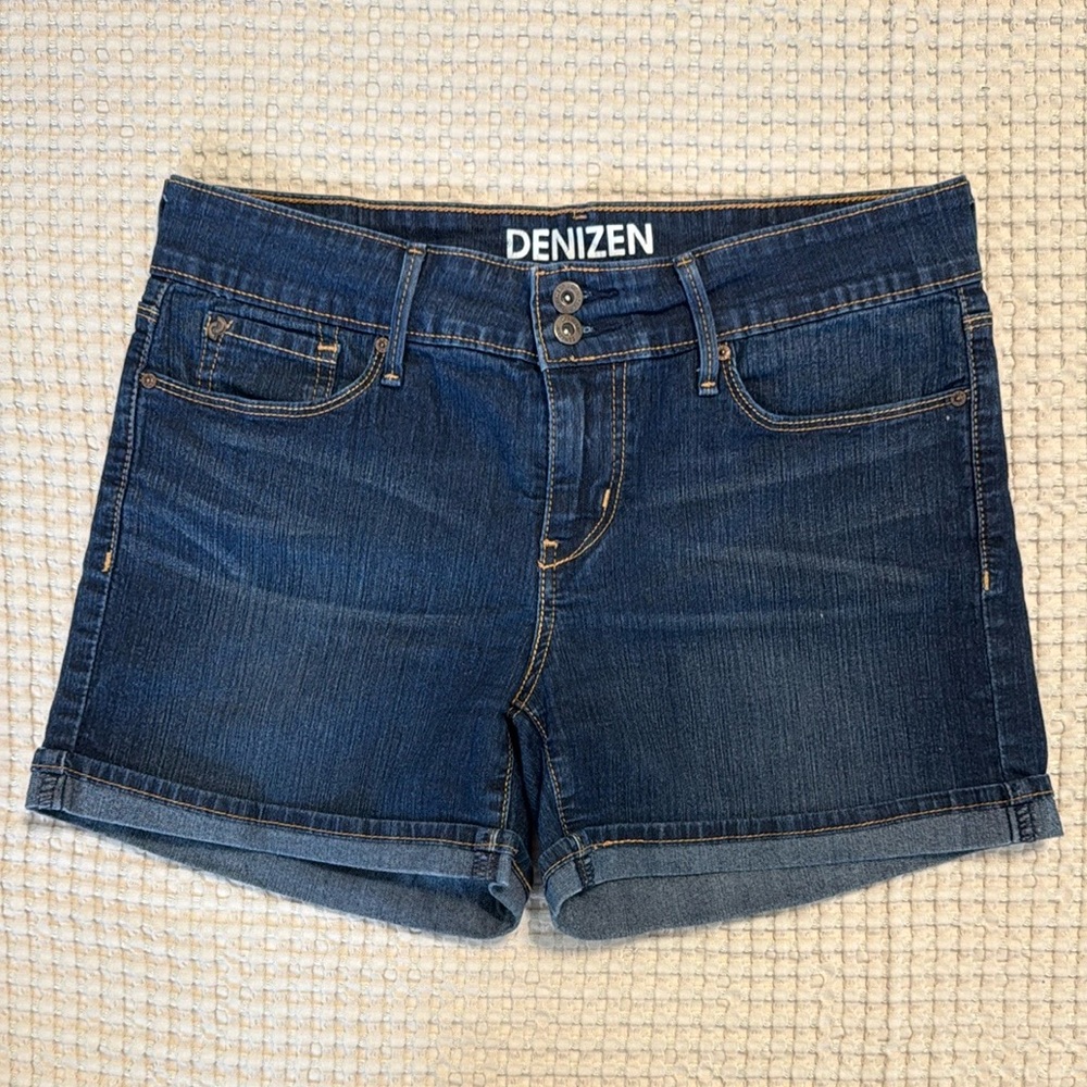 Denizen From Levi’s Mid Rise Jean Shorts Double Button Dark Wash Denim Cuffed